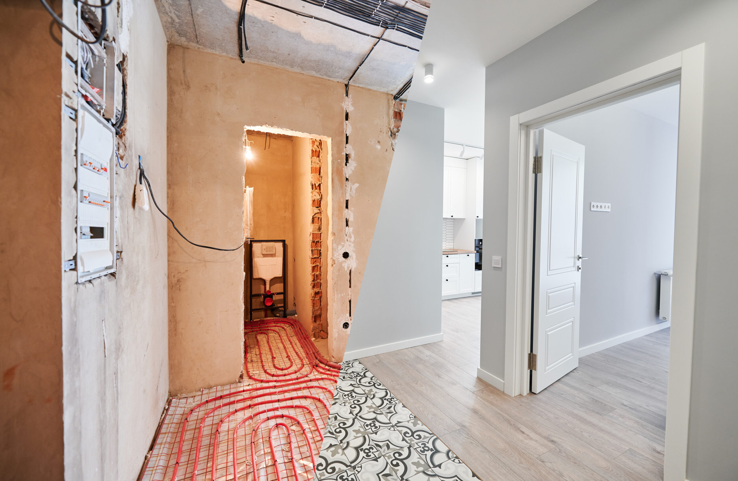 Apartment floor-heating installation beside the finished interior